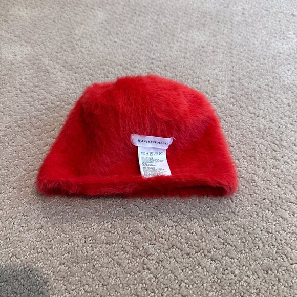 Anthropologie Torri Pommed Beanie Hat Faux Fur Pompom Red Boho Warm Ski Snow - Picture 9 of 9